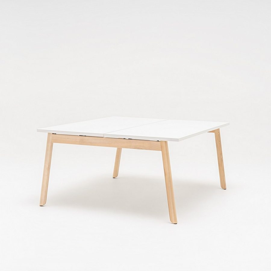Bureau bench deux places en bois clair et blanc, de style scandinave